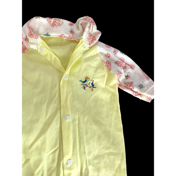 Other - Vintage 1960s Baby Pajamas One Piece 12M Girls Soft Thin Embroidered Birds PJs